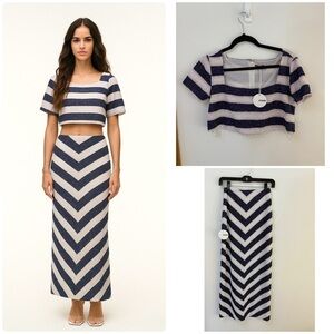 New STAUD St. Tropez Beaded Embellished Skirt Top Set